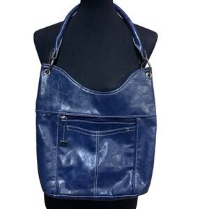Croft & Barrow Faux Leather Single Strap Blue Handbag Purse w Lots of Pockets